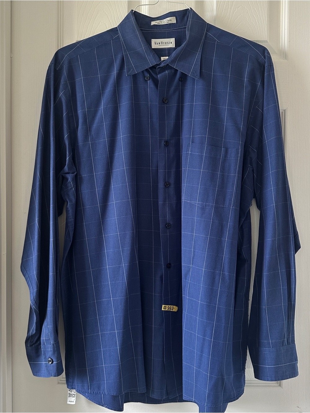 Van Heusen Easy Care Men's Blue Windowpane Dress Shirt Size XL